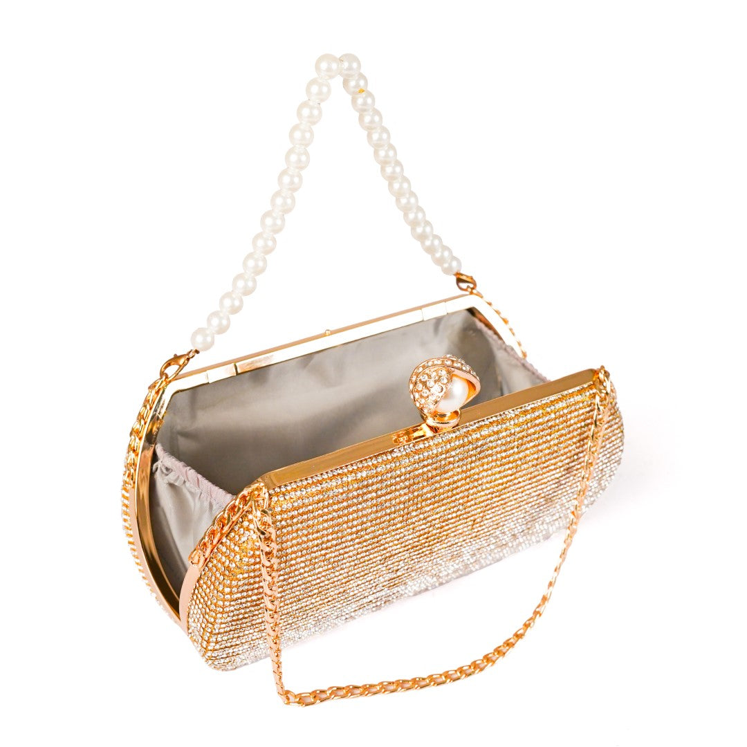 Silver Pearl Chain Clutch