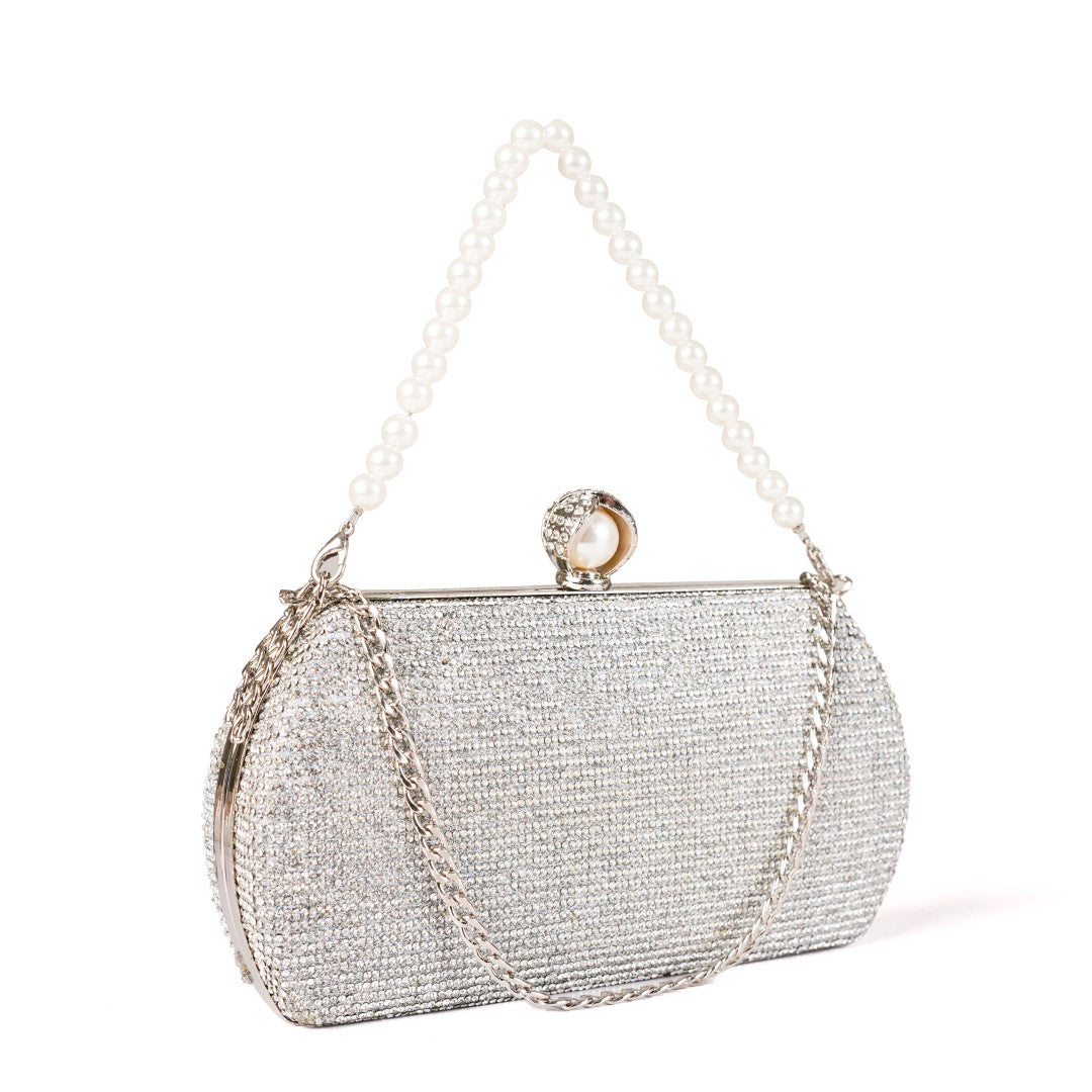 Silver Pearl Chain Clutch