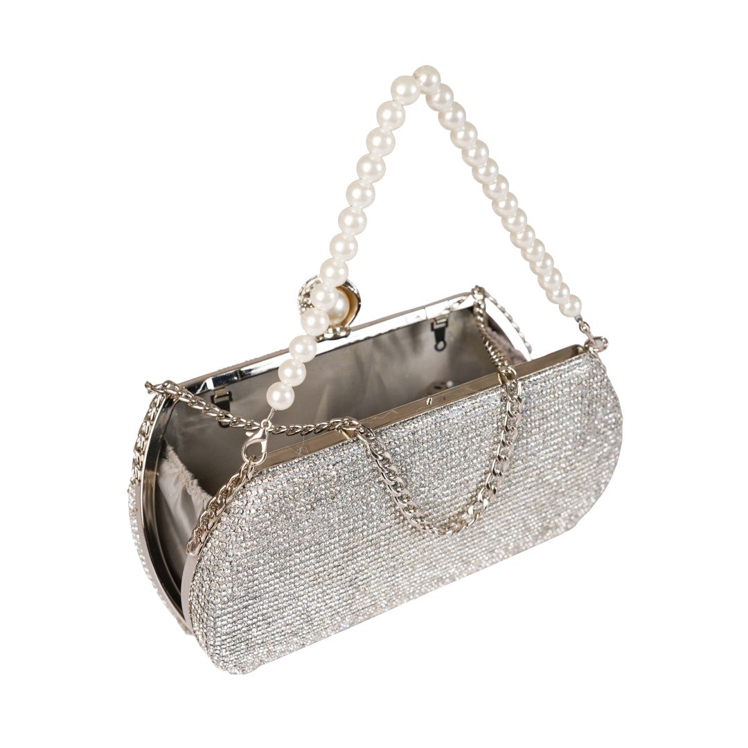 Silver Pearl Chain Clutch