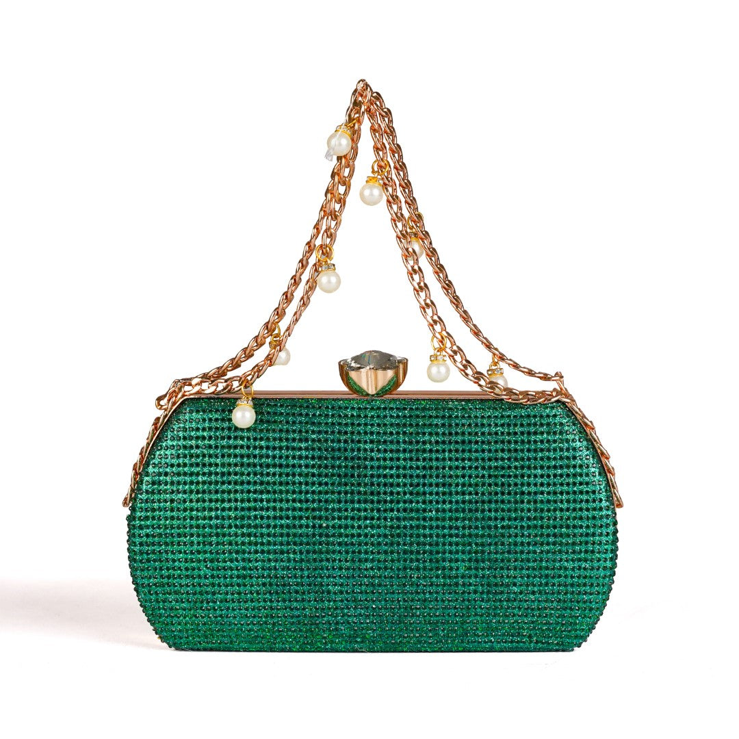 Silver Pearl Chain Clutch