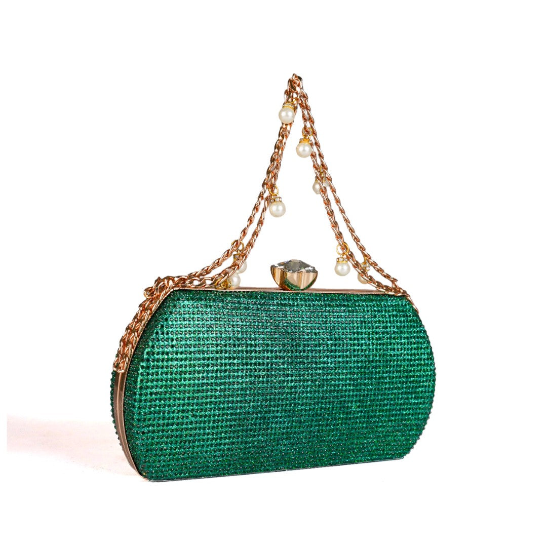 Silver Pearl Chain Clutch