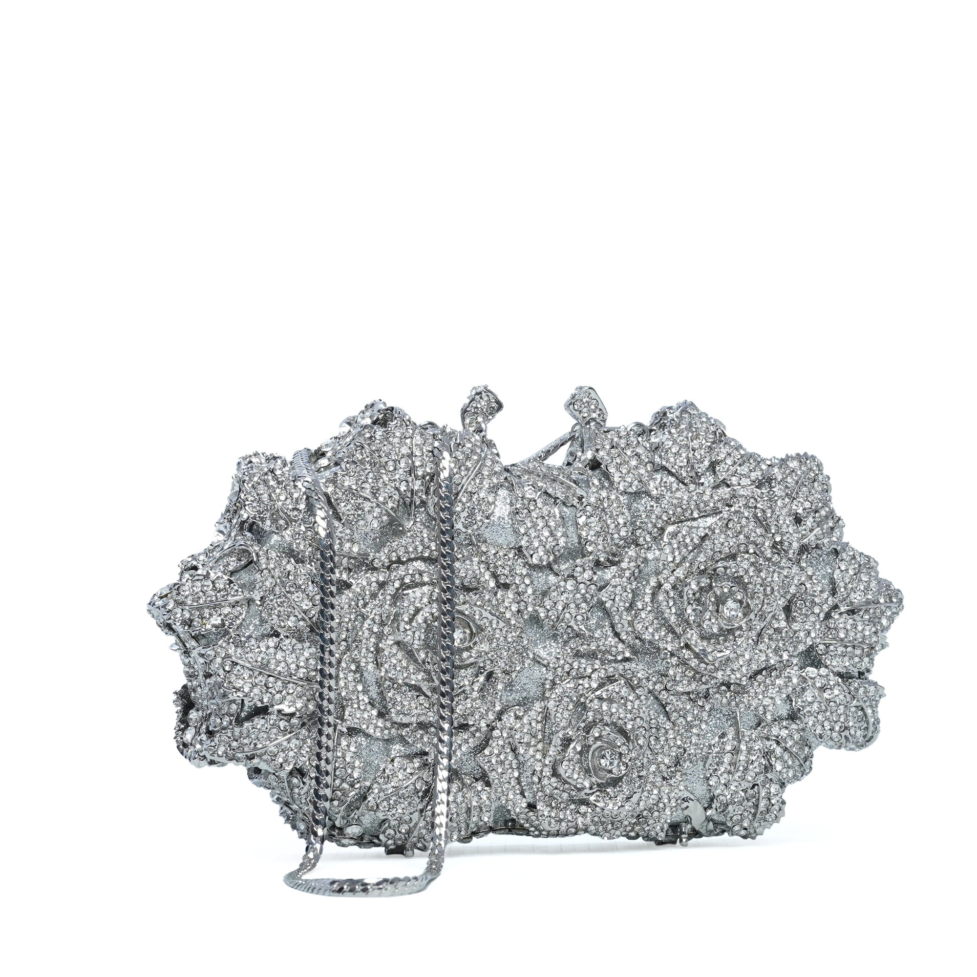Silver Royal Flowers Clutch
